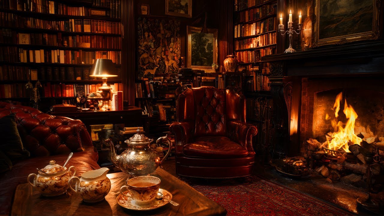 Cozy Victorian Library with a Warming Fire | Cozy Ambience to Escape Winter |  For 8 Hours of Sleep