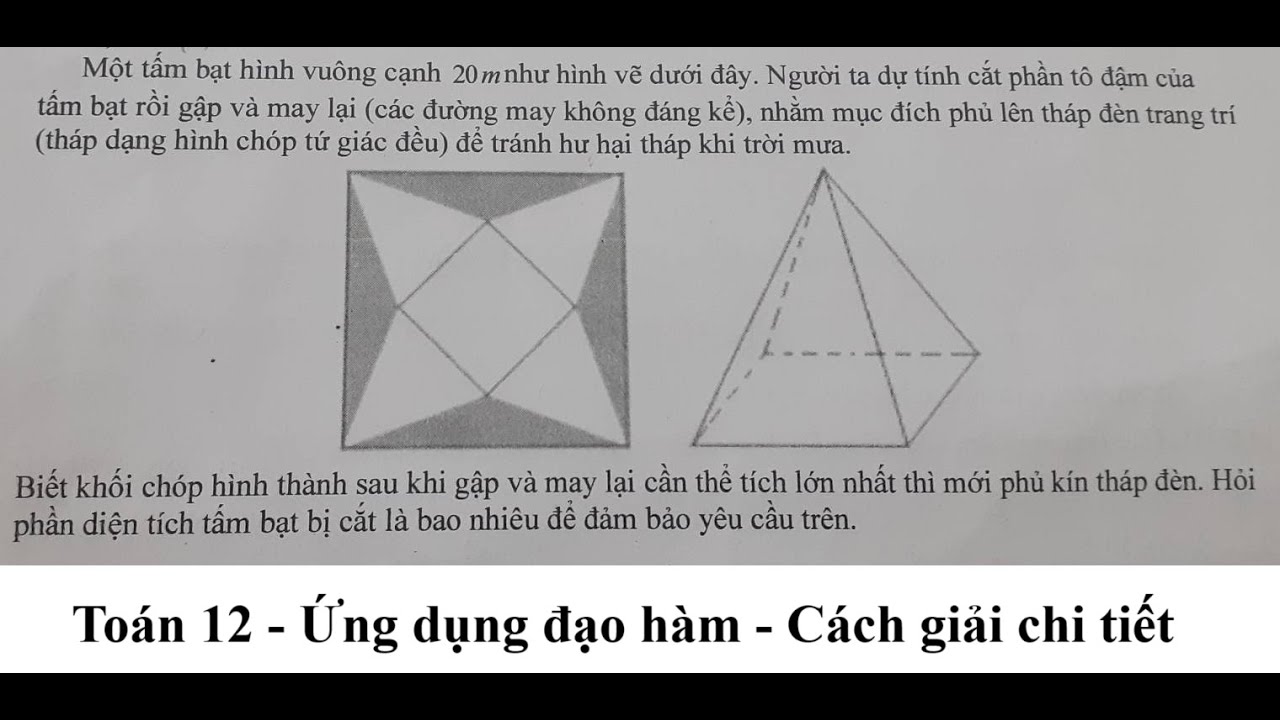 Toán 12: Một tấm bạt hình vuông cạnh 20m như hình vẽ dưới đây. Người tadự tính cắt phần tô đậm