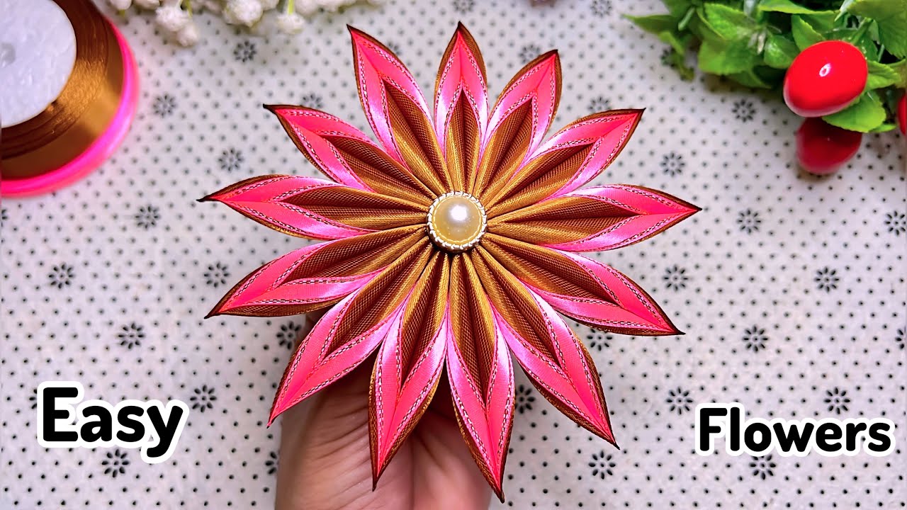 Super Easy Ribbon Flower Making | Handmade diy ribbon flowers gift | DIY Ribbon Flower 
