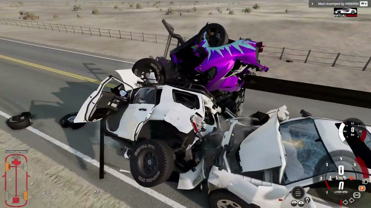 Nissan GTR at FULL SPEED Destroys Parked Toyota Land Cruisers | BeamNG.drive