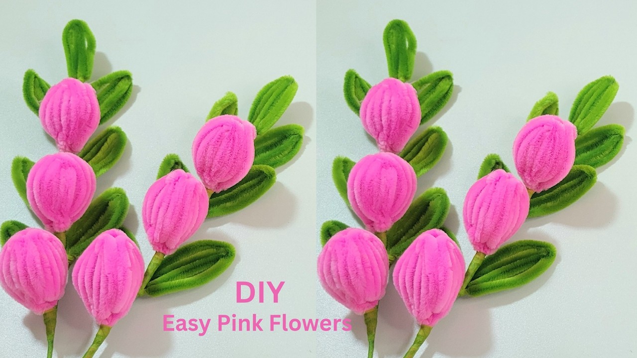 DIY Pipe Cleaner Easy Pink Flowers 🌸 How to Make Pink Chenille Stem Flowers ?