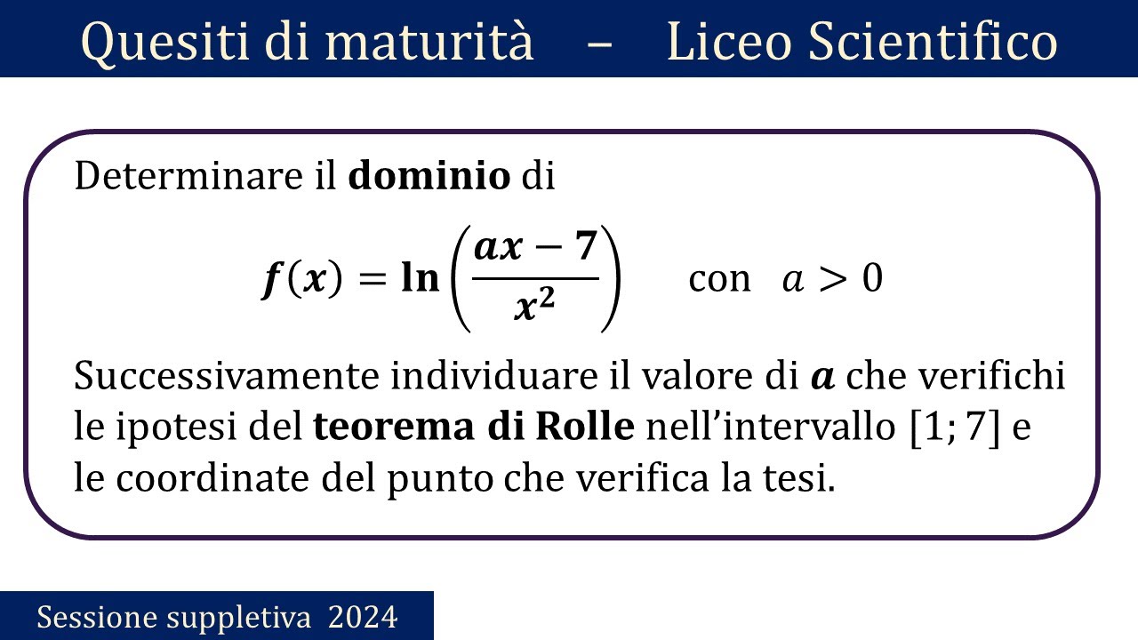 Maturità 2024 - Teorema di Rolle - SUPPLETIVA - QUESITO 4