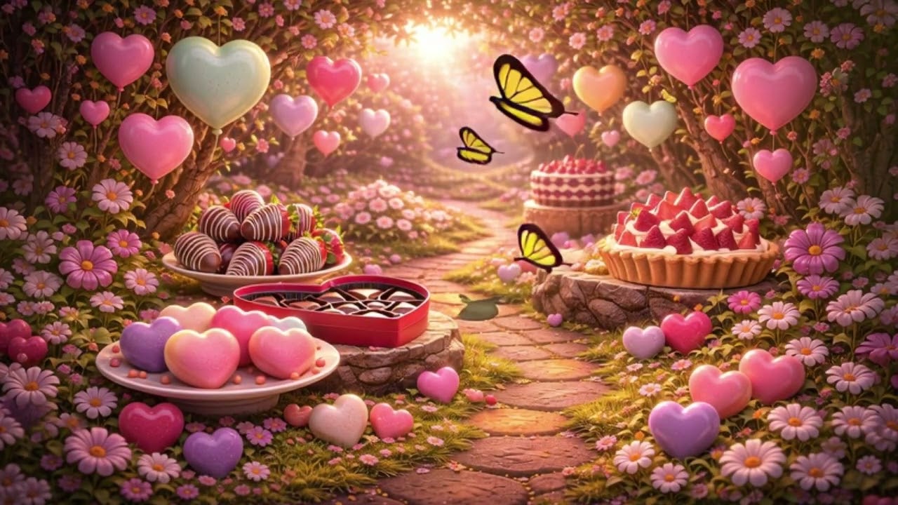 Calming Instrumental Background Music 💕 Valentine’s Day Garden & Butterflies to Work, Study or Relax