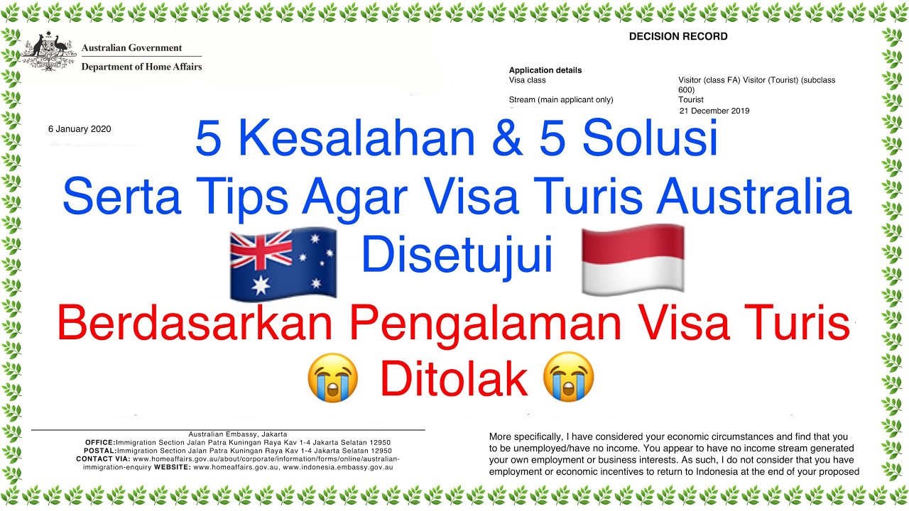 Penyebab umum serta jadi alasan paling sering Imigrasi menolak Visa Turis Australia