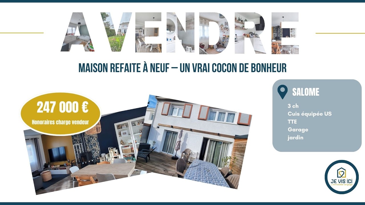 Maison entièrement rénovée à Salomé – Aucun travaux, lumière, jardin et calme absolu