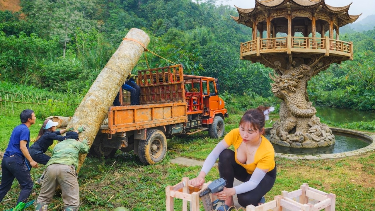 90 Days Alone Off Grid | Building a Log Cabin with One Huge Wooden Pillar