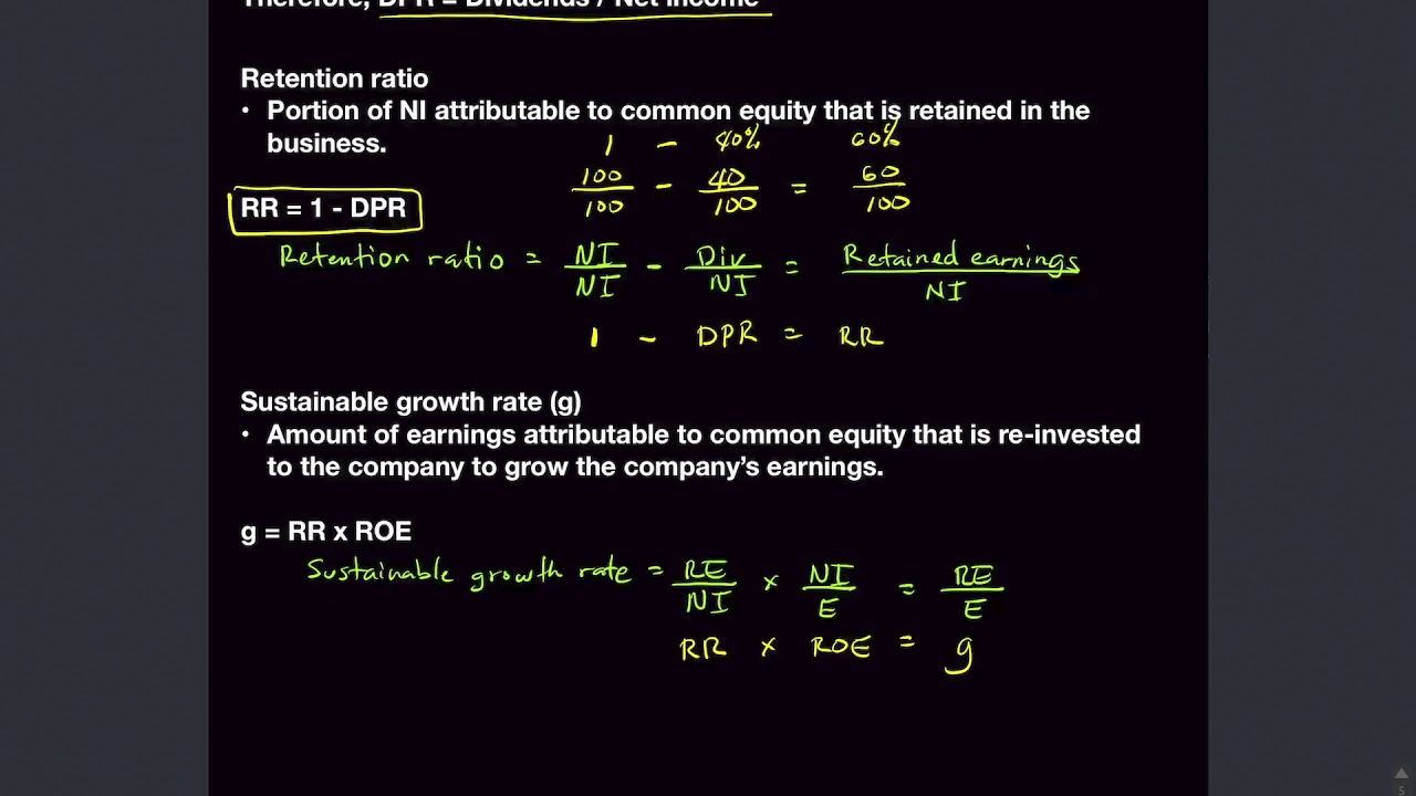 CFA Level 1 - Dividend Payout Ratio, Retention Ratio and Sustainable growth rate (simplified)
