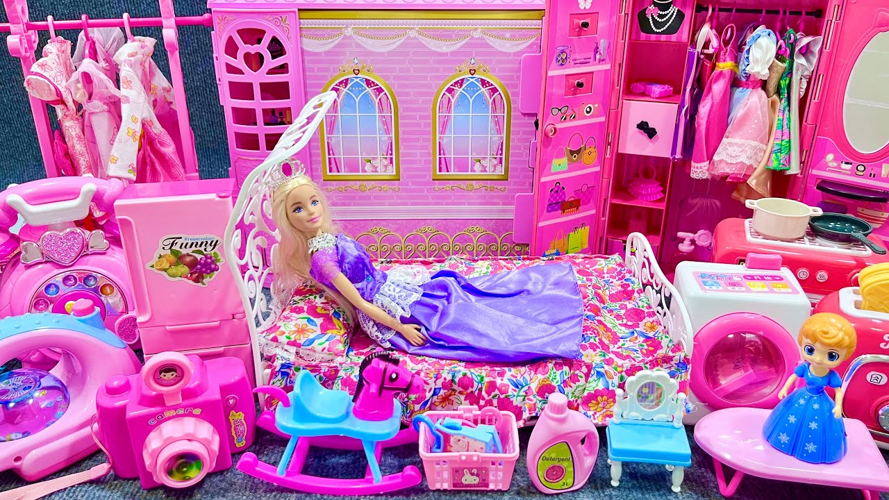 12 Minutes Satisfying with Unboxing Barbie Pink Bedroom Appliances Collection Review Toys | ASMR
