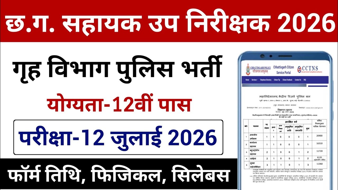 CG Police ASI Bharti 2026 | पुलिस विभाग सहायक उप निरीक्षक | CG Sahayak Up Nirikshak Bharti 2026