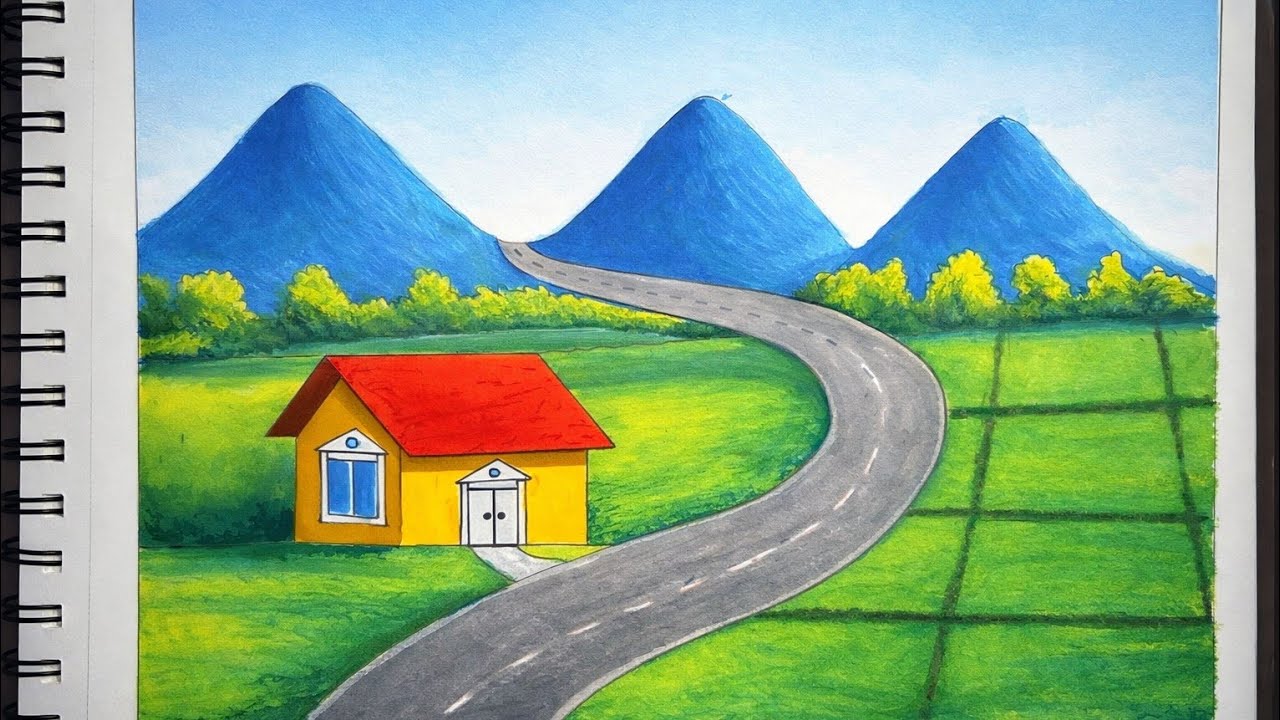 Mountain scenery drawing easy#scenerydrawing #landscapedrawing 