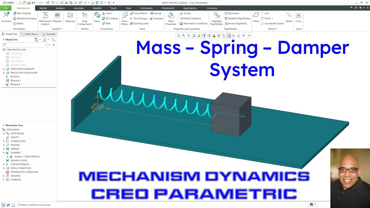 Creo Parametric — опция динамики механизма (MDO) | Система «масса — пружина — демпфер»