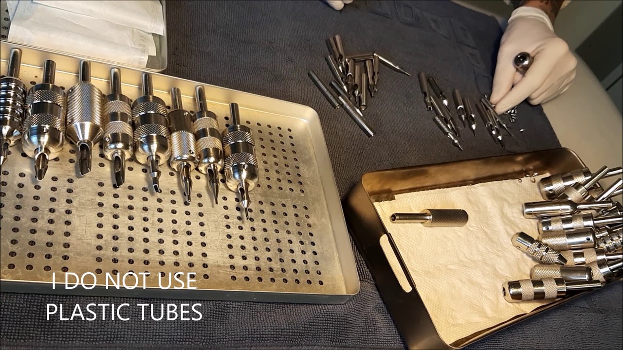 Mounting stainless steel tubes and tips for Tattooing