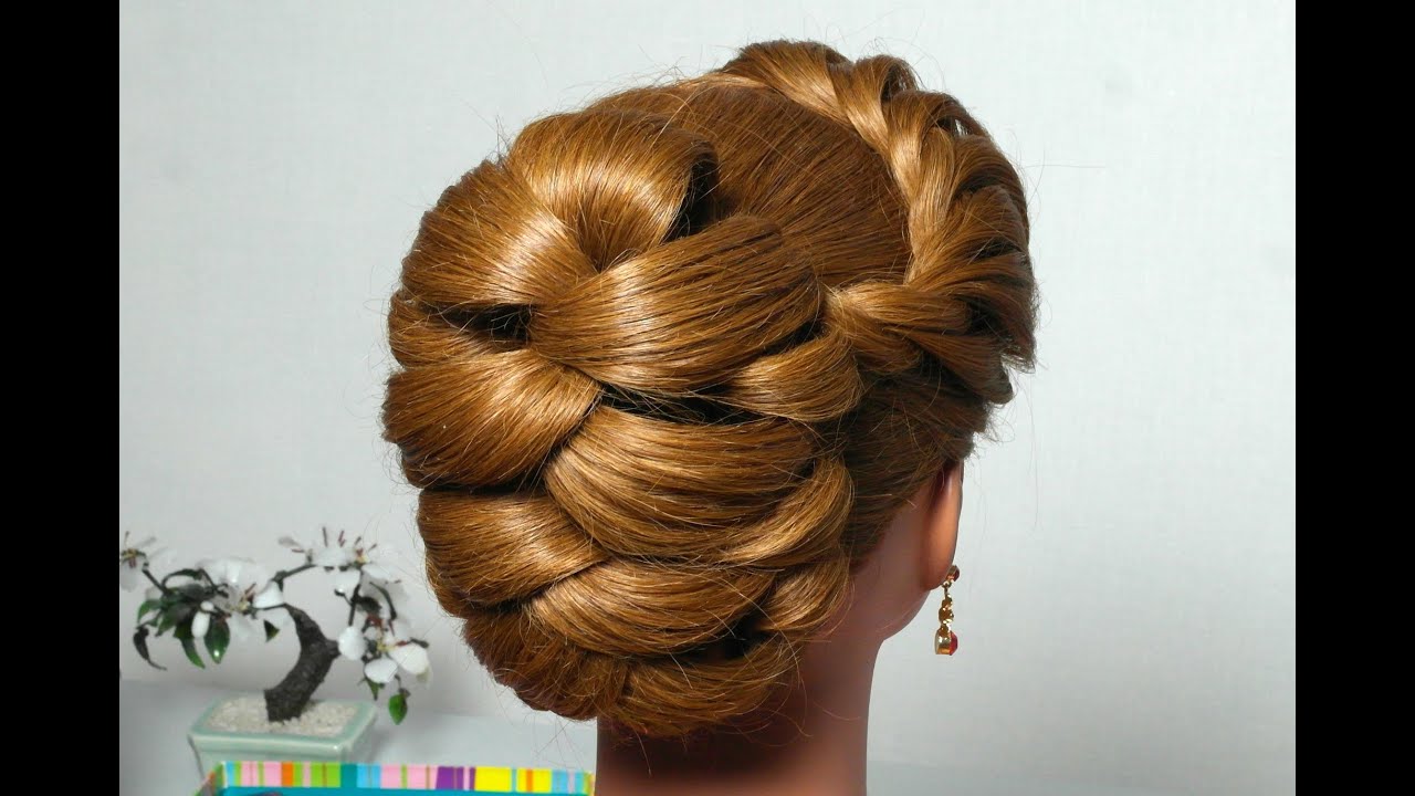 Hairstyle for long hair with twist braid. Updo tutorial