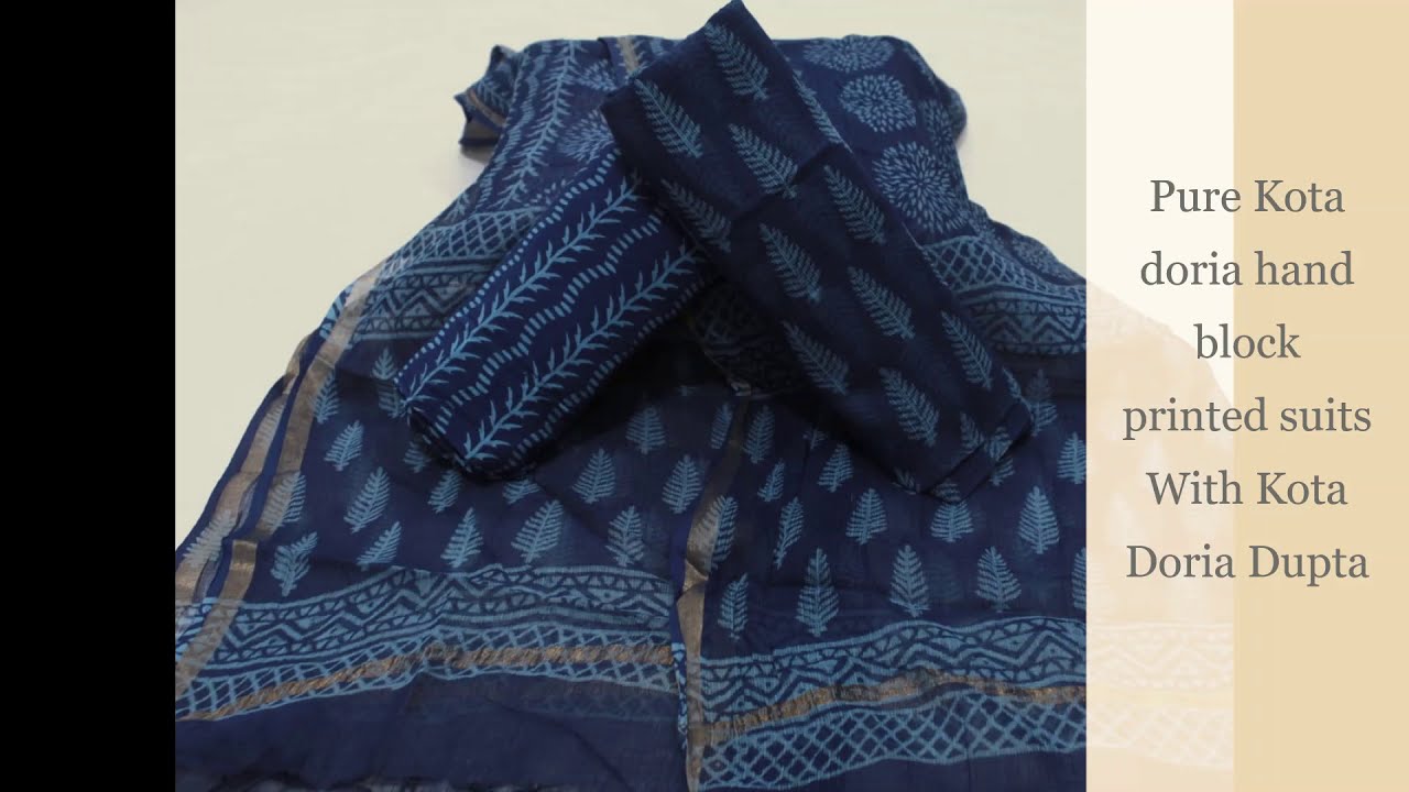Pure Kota doria hand block printed suits With Kota Doria Dupta