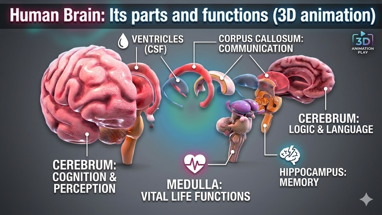 Человеческий мозг: его части и функции (3D-анимация)