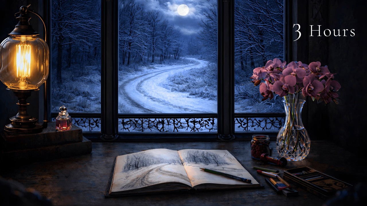 Melancholy Dark Academia Music for Focus • Quiet Solitude on a Moonlit Road • Snowfall Ambience