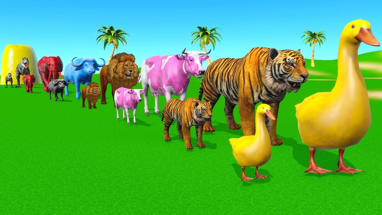 Long Slide Game with Cow Elephant Gorilla Hippopotamus Tiger 3d Animal Game Funny 3d Animals