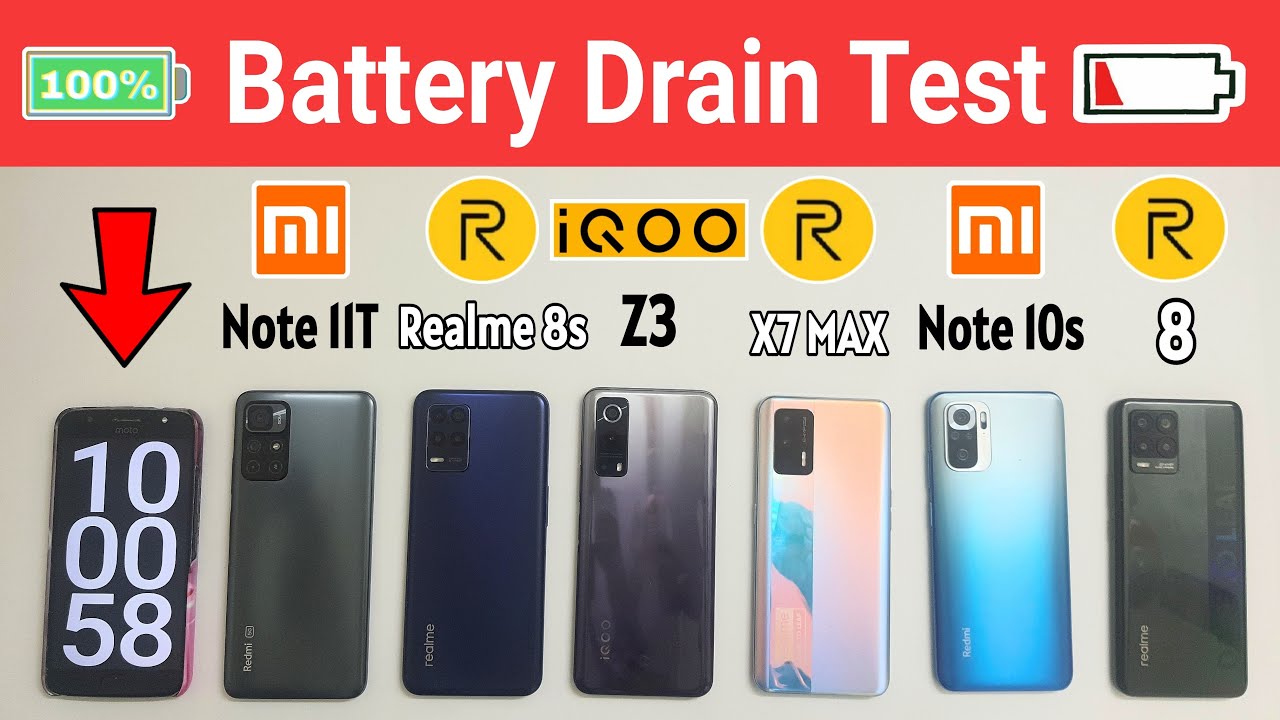 Redmi Note 11T vs Realme 8s vs iQOO Z3 vs Realme X7 Max vs Redmi Note 10s vs Realme 8 - Battery Test