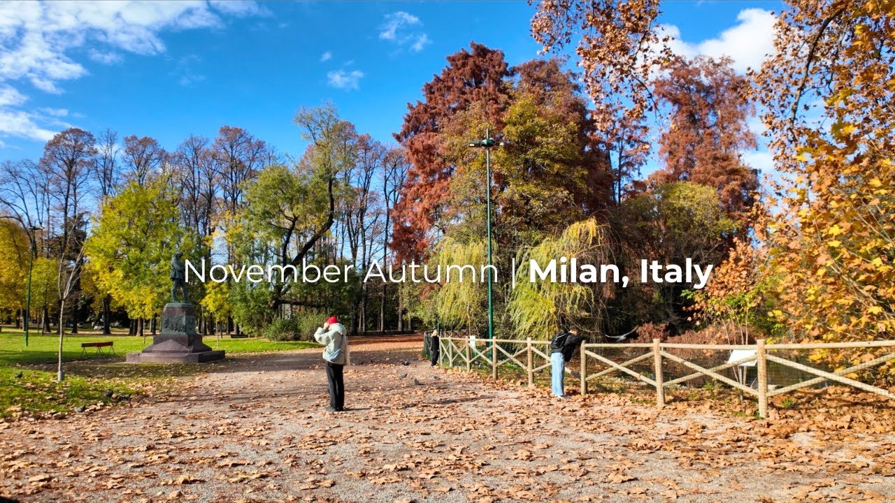 Milan in Autumn: Relaxing Walk in Gardens of Indro Montanelli (Sunny Weather with 10°C/50°F)