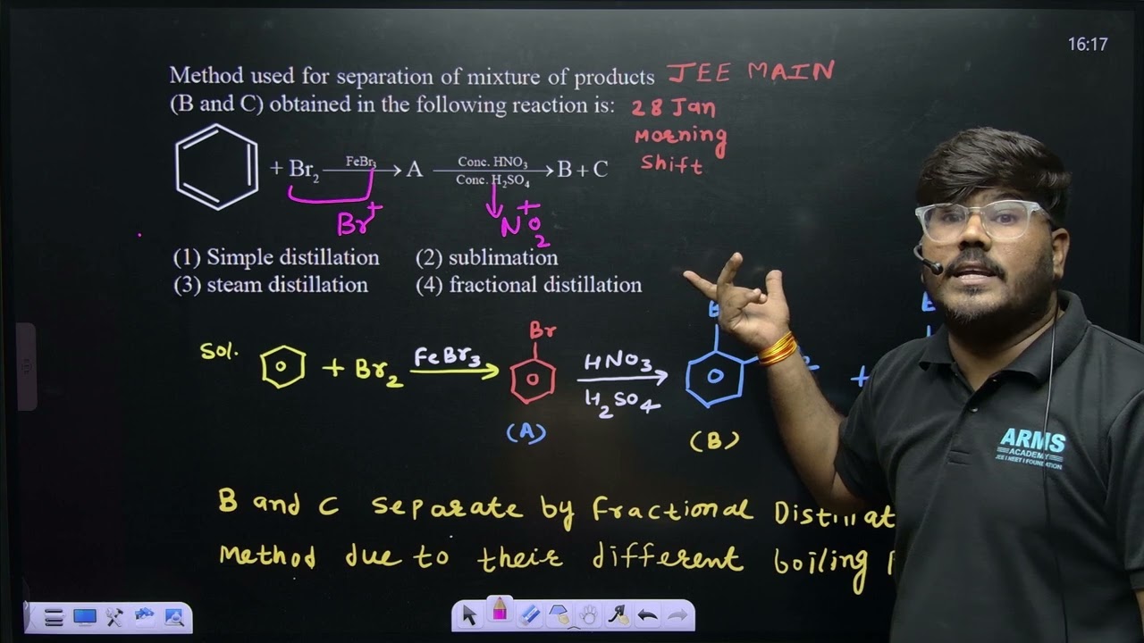 Method used for separation of mixture of products ( B and C ) obtained in the following reaction is: