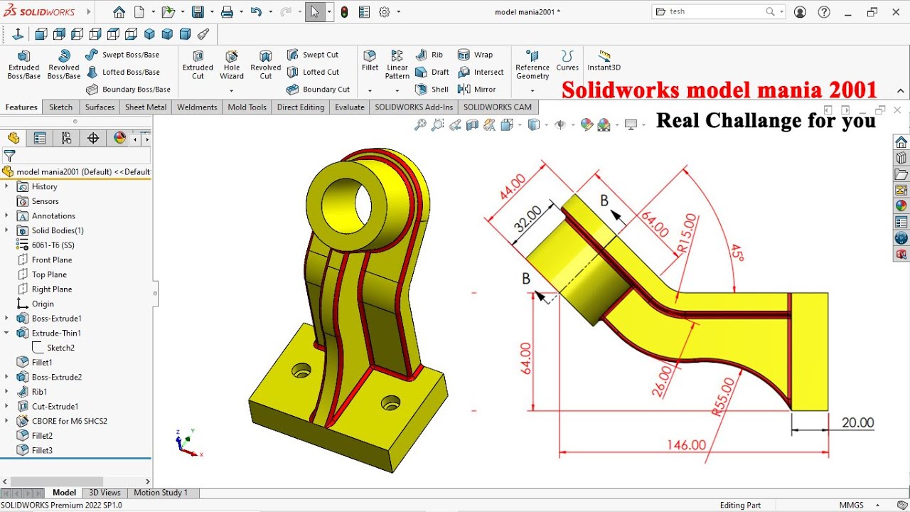 Solidworks tutorial : Model Mania 2001 Phase2 | Model challenge