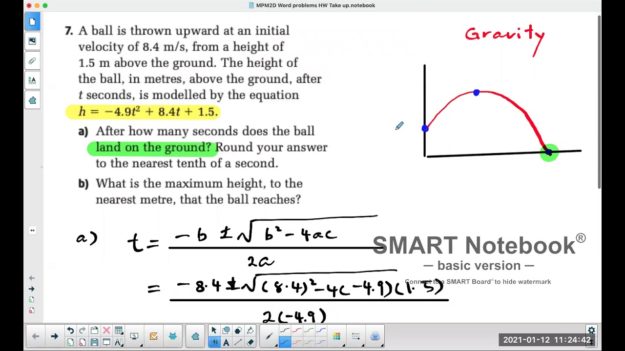 How do I set up Quadratic Word Problems? Gravity Questions.
