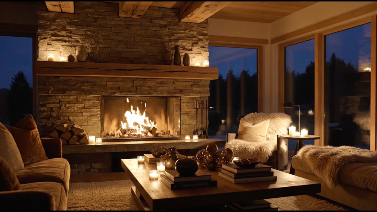 Cozy Fireplace Living Room | 1 Hour | Calm Indoor Ambience | No Music
