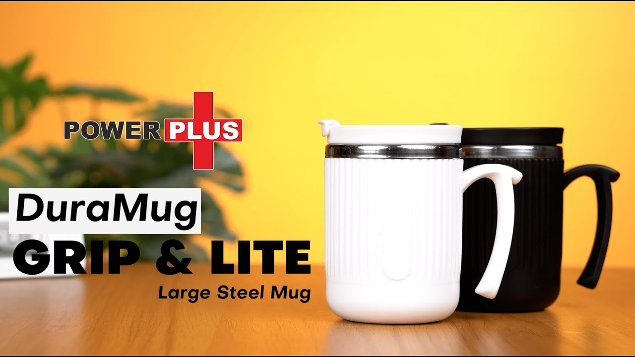 Power Plus DuraMug Grip | Spill-Proof Suction & Regular Steel Mug 460ml