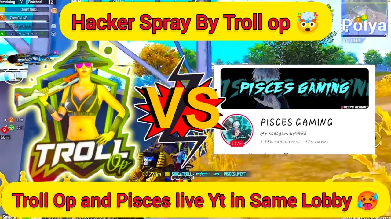 Hacker Spray By Troll Op|| Troll op and Pisces live Yt in Same Lobby 🥵|| Troll op || Zeus og|| #bgmi