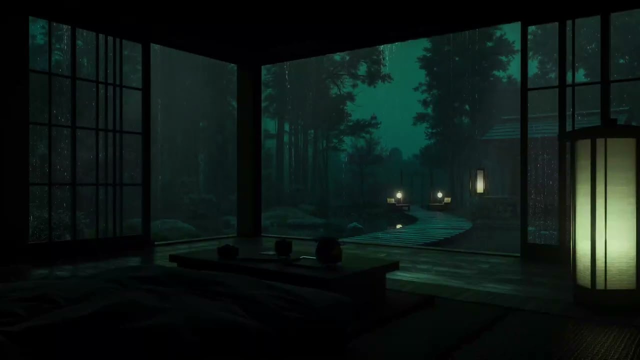 Dark Bedroom Rain Ambience 🌧 No Ads | Quiet Night in the Forest Outside the Window for Deep Sleep