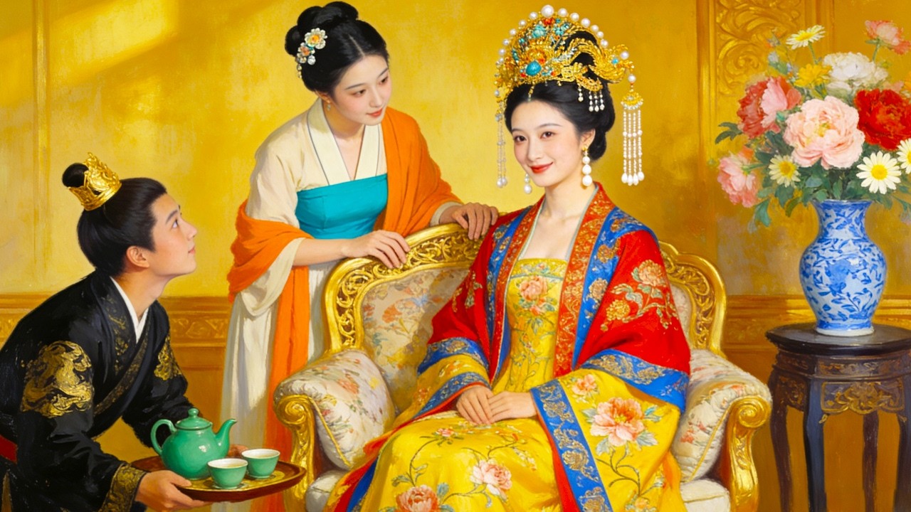 Empress finds coward cheated on, binds him back to palace to spoil him.