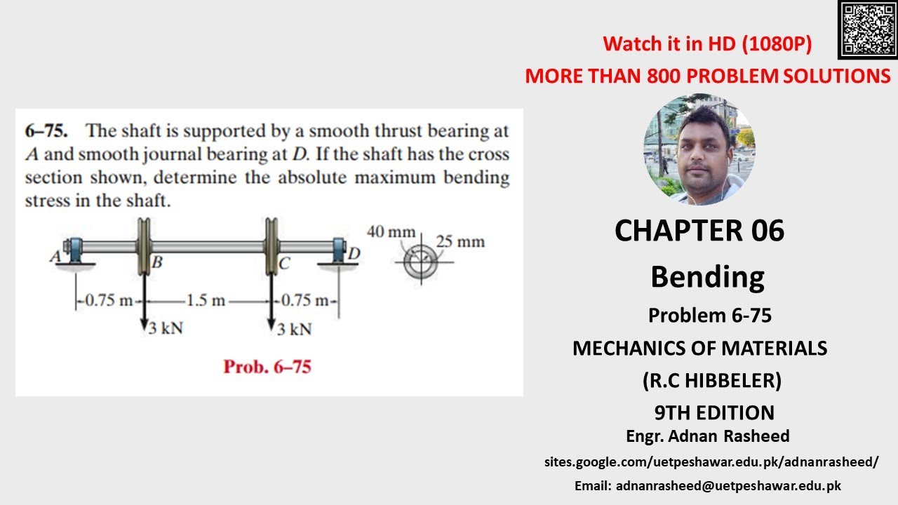 Determine the absolute maximum bending stress in the shaft | Problem 6-75 | Mechanics of materials