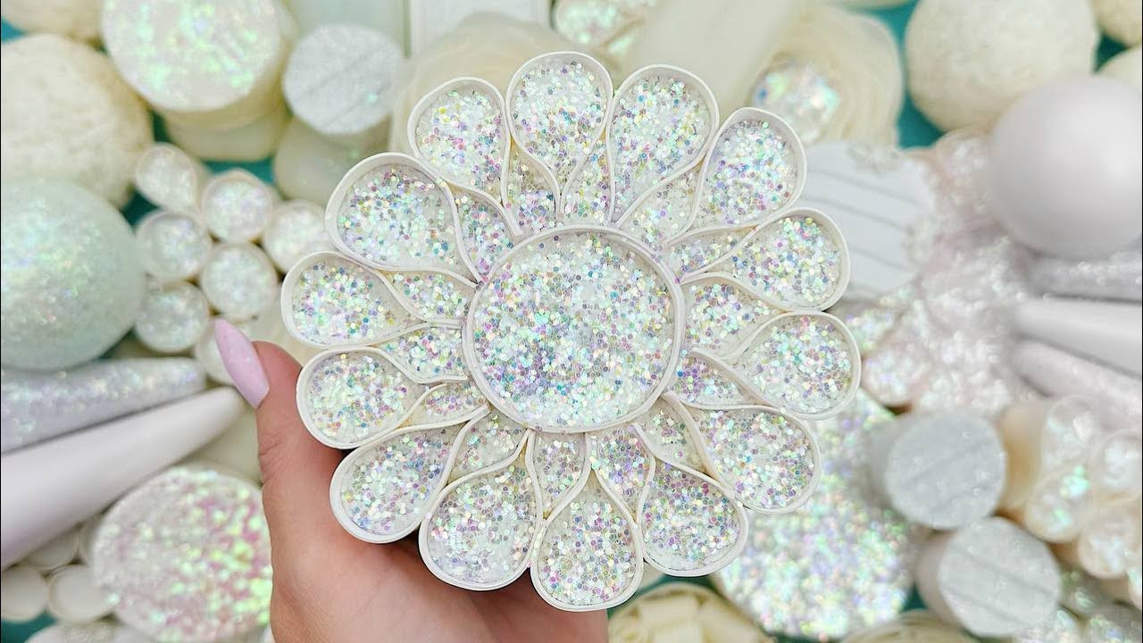 ASMR І Only White color ★ASMR SOAP★Crushing soap★Cutting soap cubes★FOAM&GLITTER&STARCH★