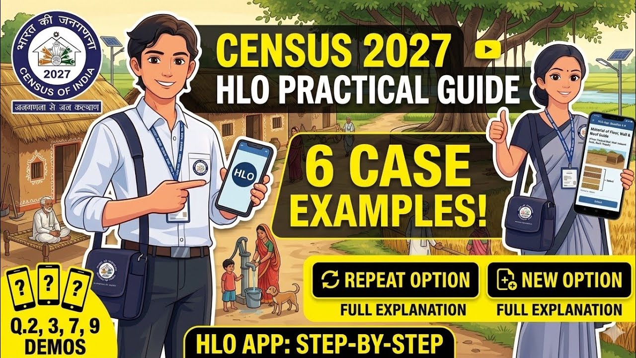 Census 2027: HLO App with 6 Cases | Repeat Vs New Options వివరణ | Q.2, 3, 7, 9 Demos