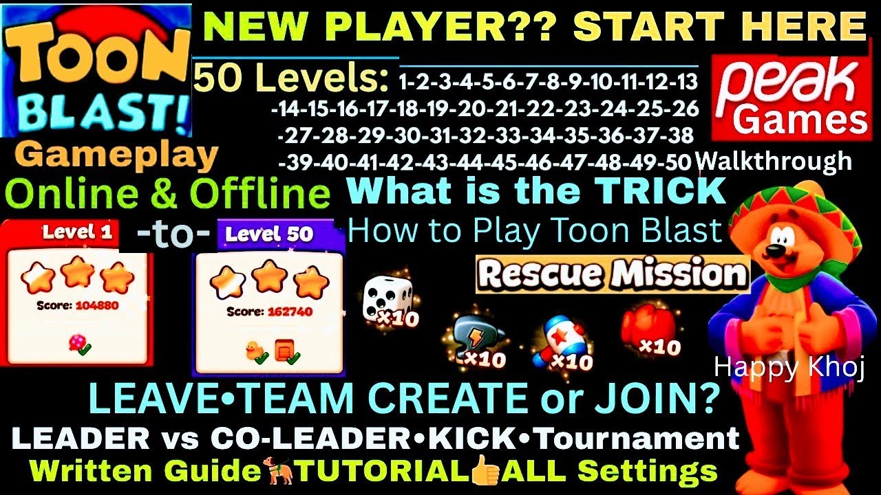 Toon Blast Levels 1-50 Walkthrough (No Booster)! A-Z Beginner Guide & Team Setup 🎯 Tournament