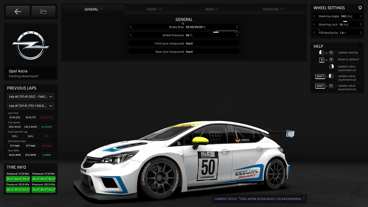RaceRoom Racing (Interlagos) leaderboard competition Opel Astra TC  2022 -1.40.703s + SETUP