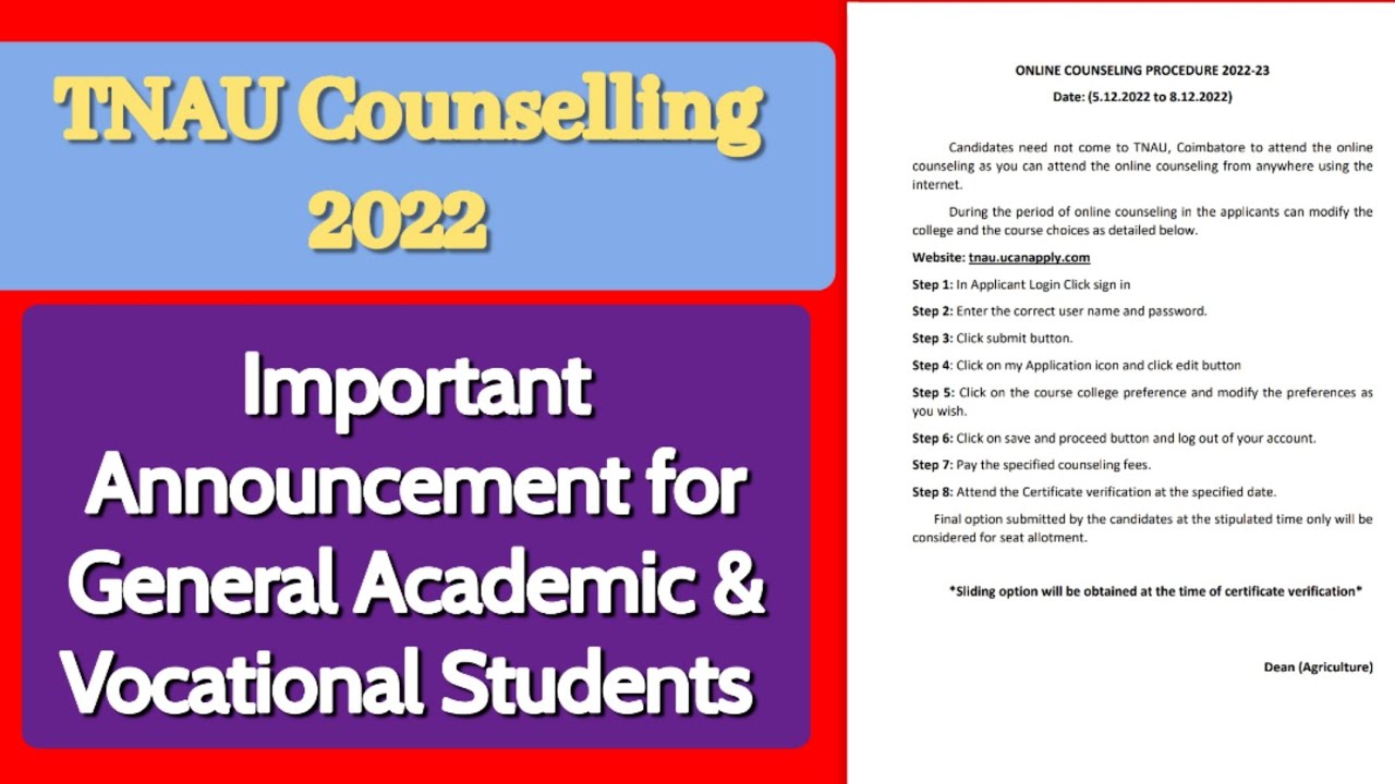 TNAU 2022 | Important Notofocation | Online Counselling Procedure Released | Preference | Sliding.