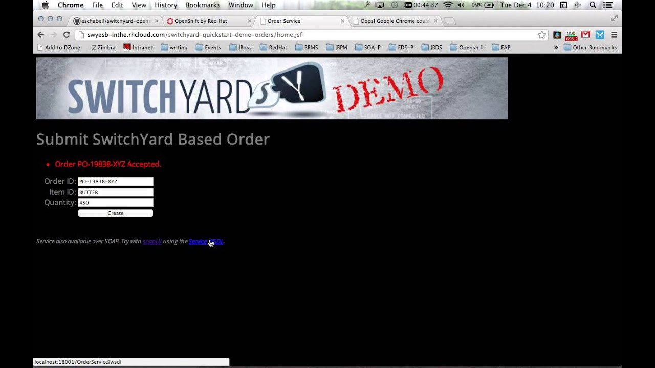 SwitchYard Order Demo with JBoss EAP 6 on OpenShift