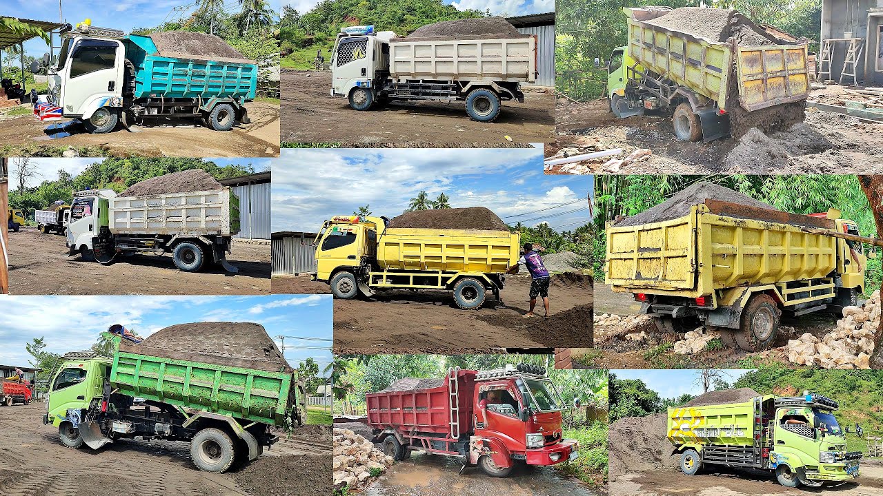 Truk Jomplang. MOBIL TRUK Bergantian Bongkar Muatan PASIR FULL BAK Menggunung Dilokasi TAMPUNGAN