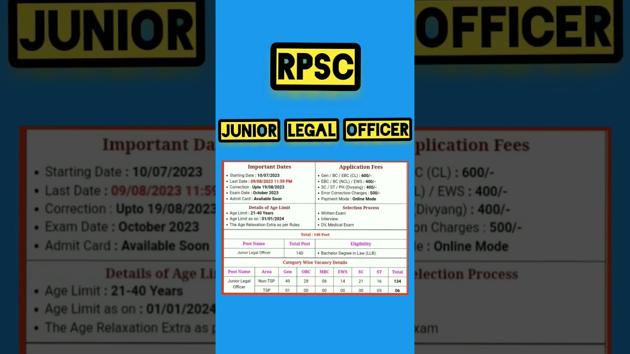 rpsc junior legal officer vacancy 2023 #ravi_jobs_point #rpsc_job#junior_legal_officer