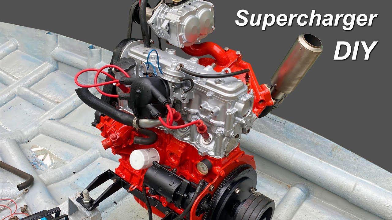 Supercharger for scrap car engine running boat