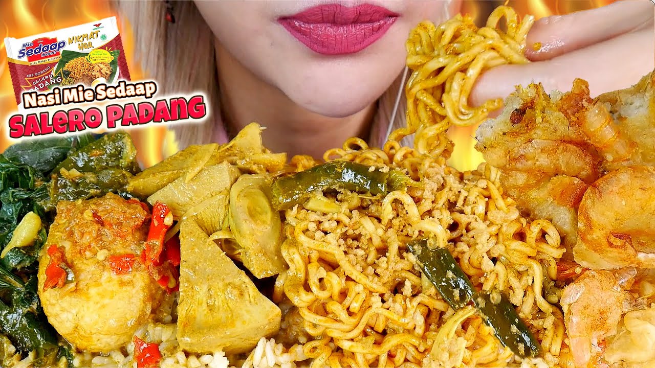 ASMR 💥🍛MIE SEDAAP SALERO PADANG + NASI PADANG + PEYEK UDANG🍤 PADANG STYLE CUISINE & NOODLE🔥