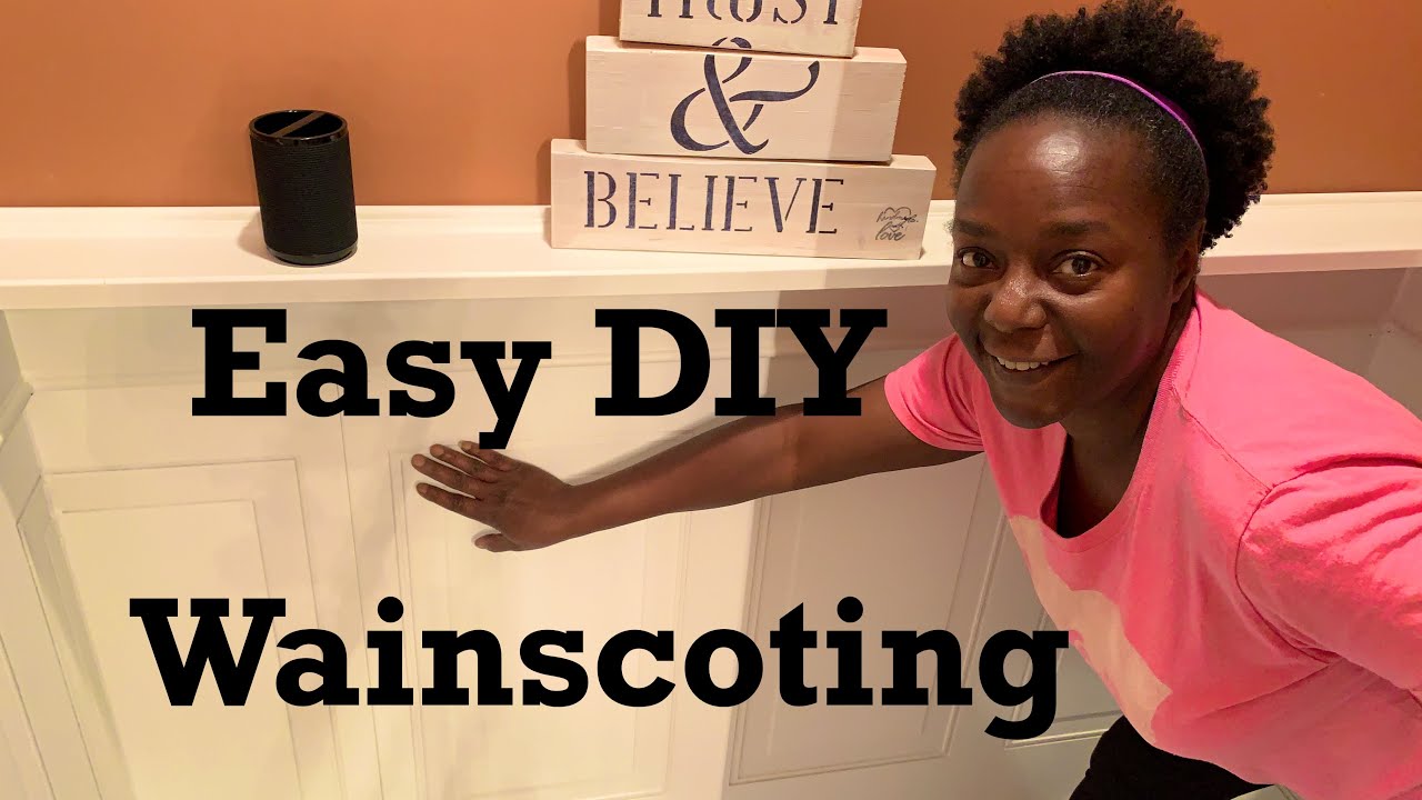 DIY WAINSCOTING and BASEBOARD INSTALLATION for Beginners // Small Bathroom Space // Part 2/3