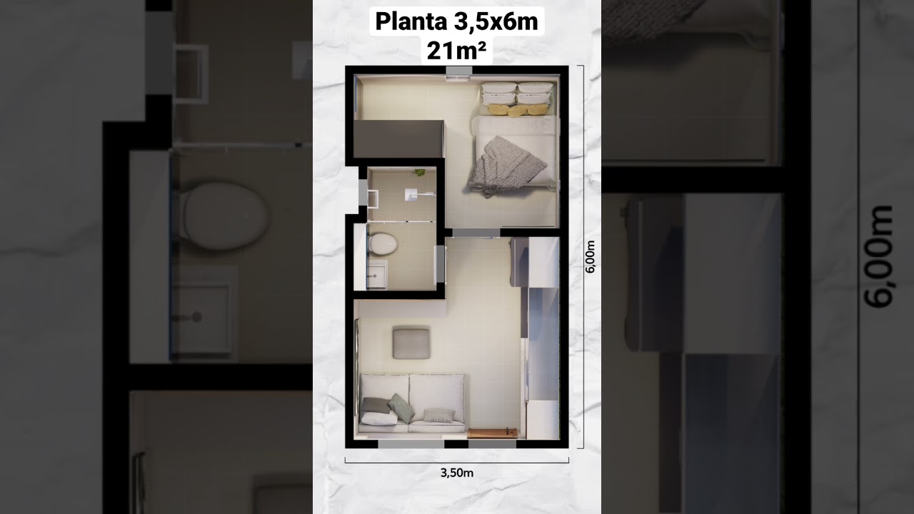 KITNET 3,5x6m [21m&sup2;] #obra #arquitetura #reforma #projeto #duplex #casaspequenas #minicasa #kitnet