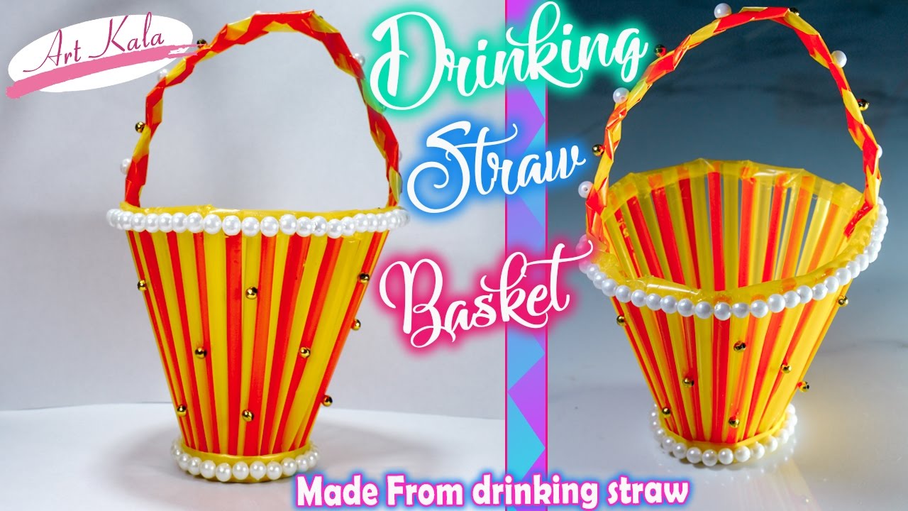 How to make basket from drinking straw | straw craft | DIY | Artkala