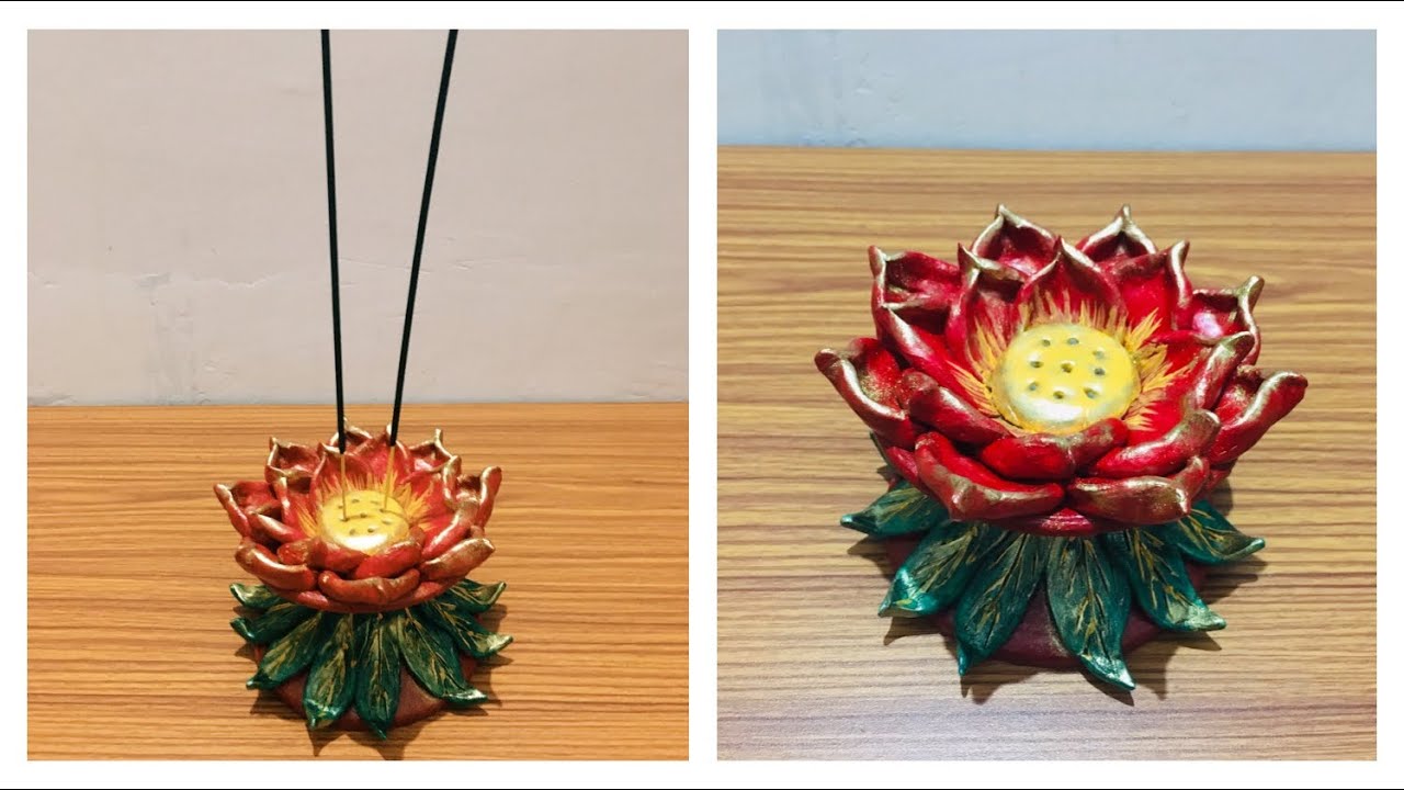 Lotus candle holder//incense stick-agarbatti stand//clay shilpkar craft