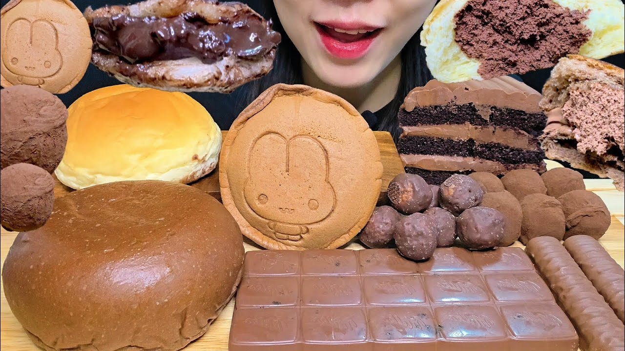 ASMR CHOCO DESSERT MUKBANG)초코생크림빵,초코바,초코볼,초코팬케이크,초코케이크먹방🍫🍫