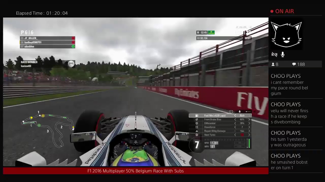 F1 2016 Multiplayer 50% Belgium Race With Subs