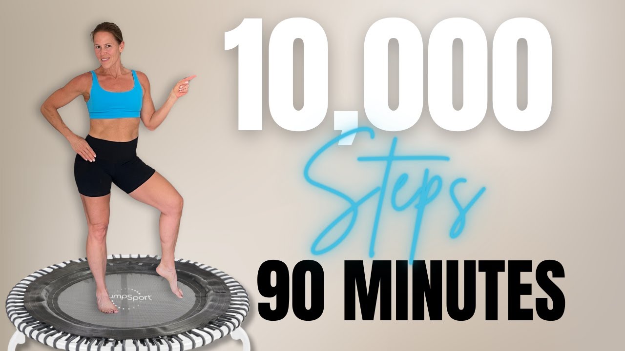10,000 STEP CHALLENGE REBOUNDER | 90 MIN Fat Burning Cardio | 10K Trampoline Challenge