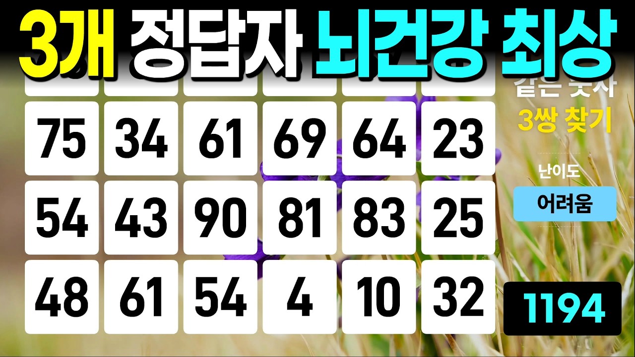 3개 정답자 뇌건강 천재 - 같은숫자찾기, 치매예방퀴즈, 치매예방활동, 숫자퀴즈, 숫자찾기, 단어퀴즈, 치매테스트